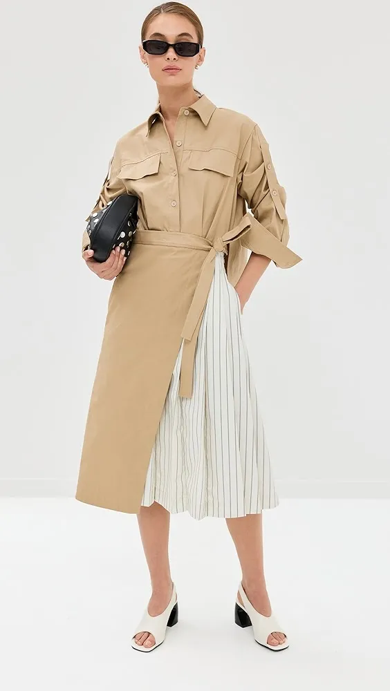 3.1 Phillip Lim   Wrap Shirt Dress With Pleated Poplin Combo 