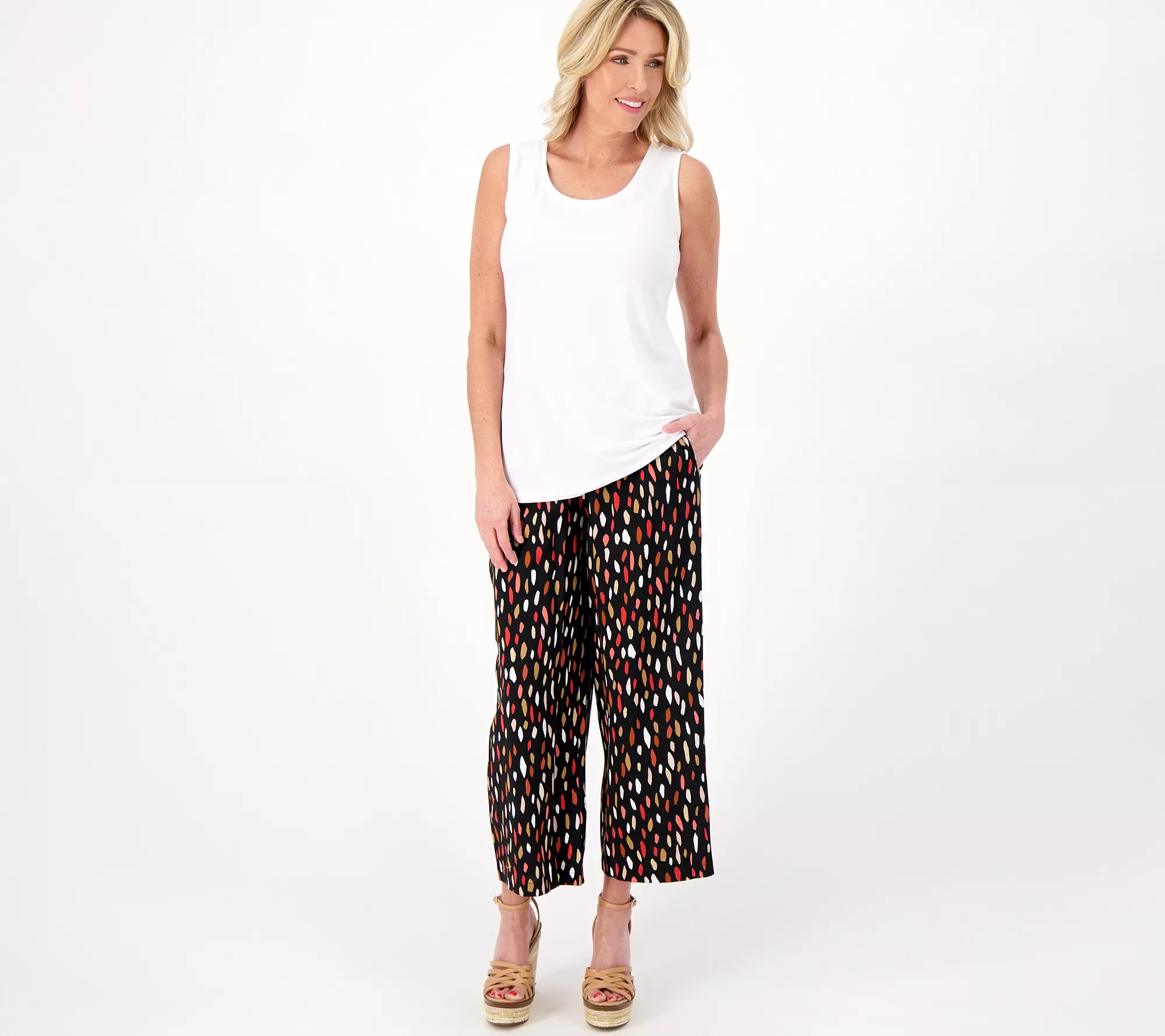 "As Is" Susan Graver PURE Pet Printed Woven Wide-Leg Crop Pants