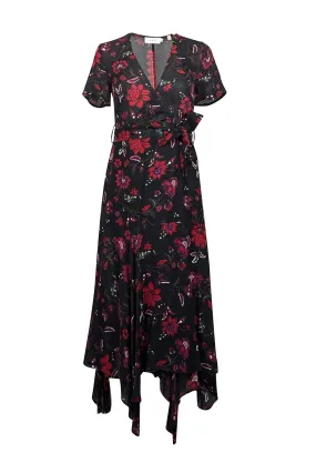 A.L.C. -  Black & Red Floral Wrap Dress Sz 0