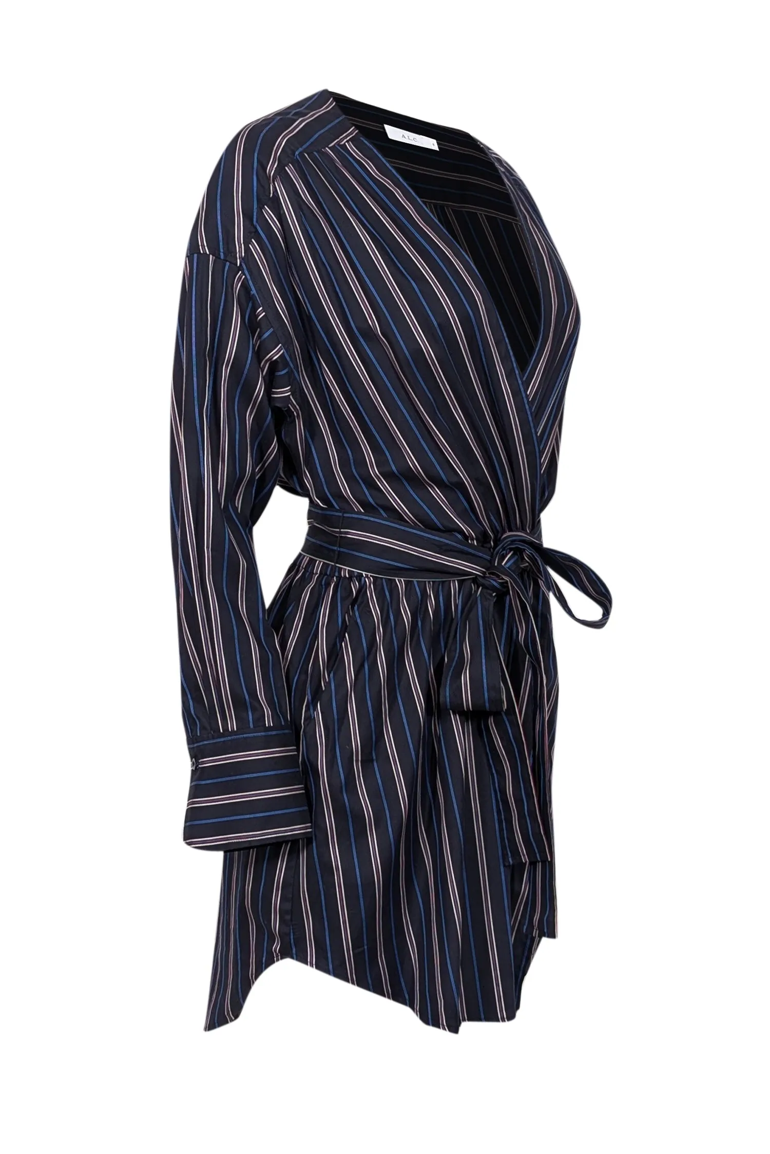 A.L.C. - Navy w/ Red & Cream Striped Faux Wrap Dress Sz 8