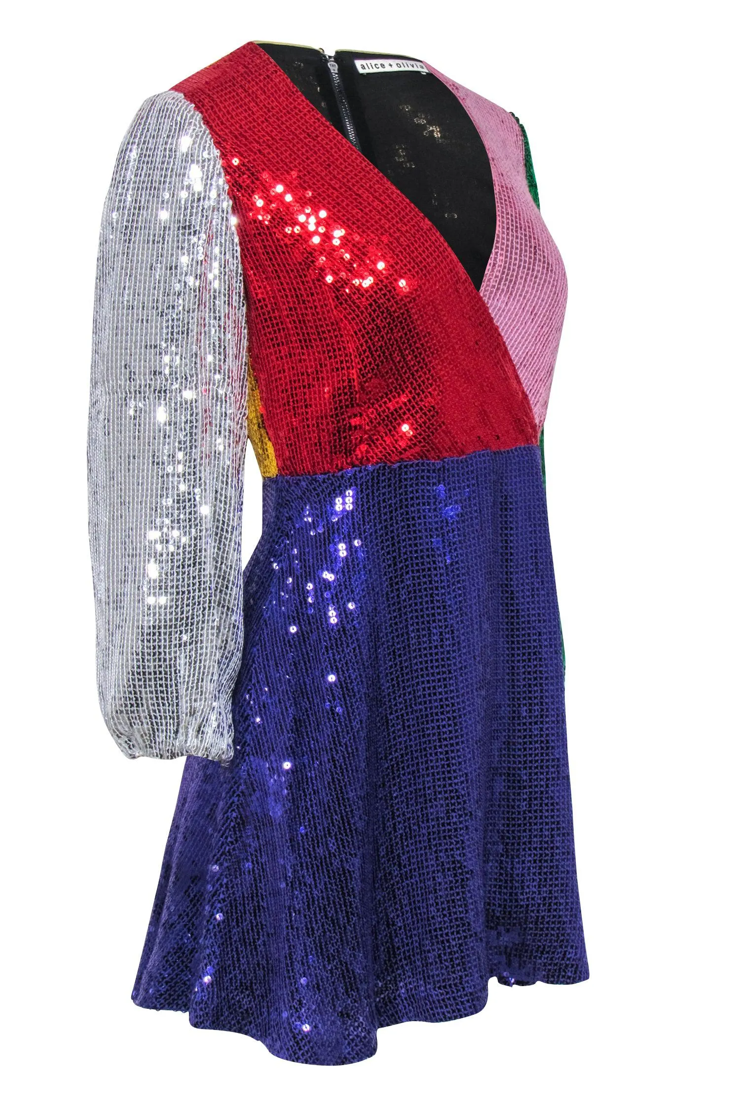 Alice & Olivia - Color Block Sequin Faux Wrap Dress Sz 4