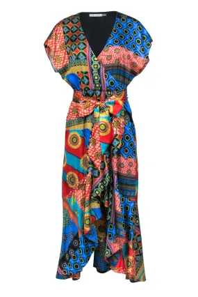 Alice & Olivia - Multicolored Print Wrap Maxi Dress Sz 6