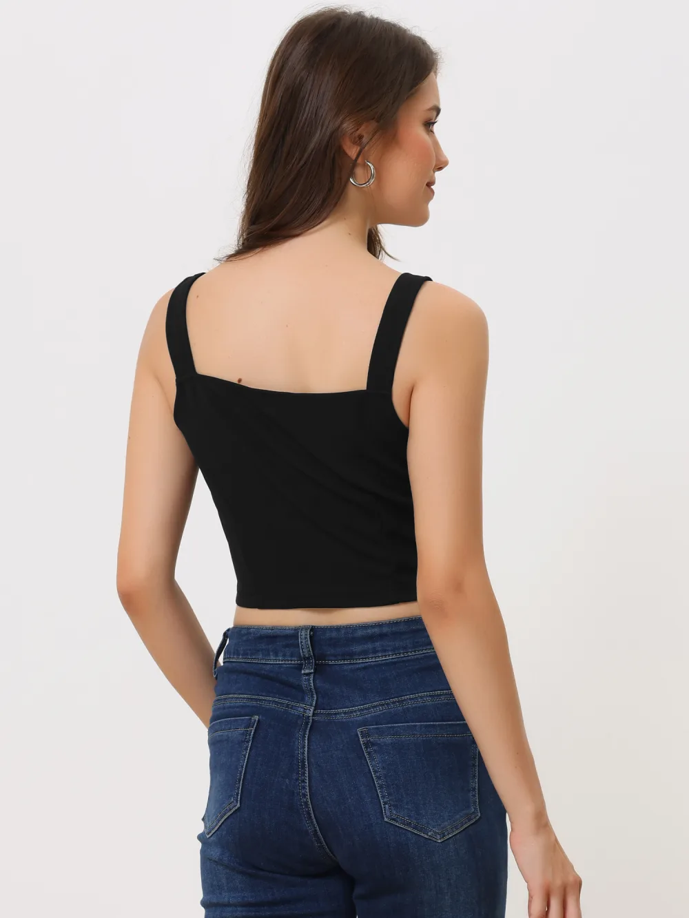 Allegra K- Sleeveless Strap Zip Up Tank Crop Top