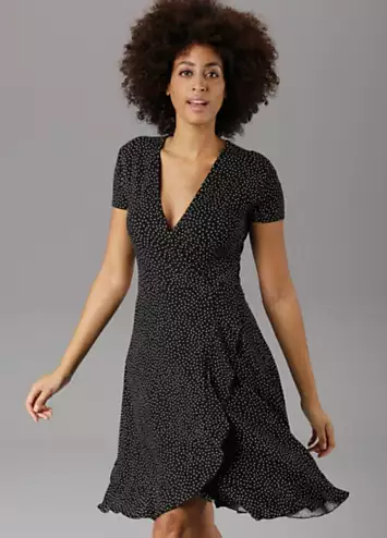 Aniston Polka Dot Wrap Effect Ruffle Skirt Dress | Kaleidoscope