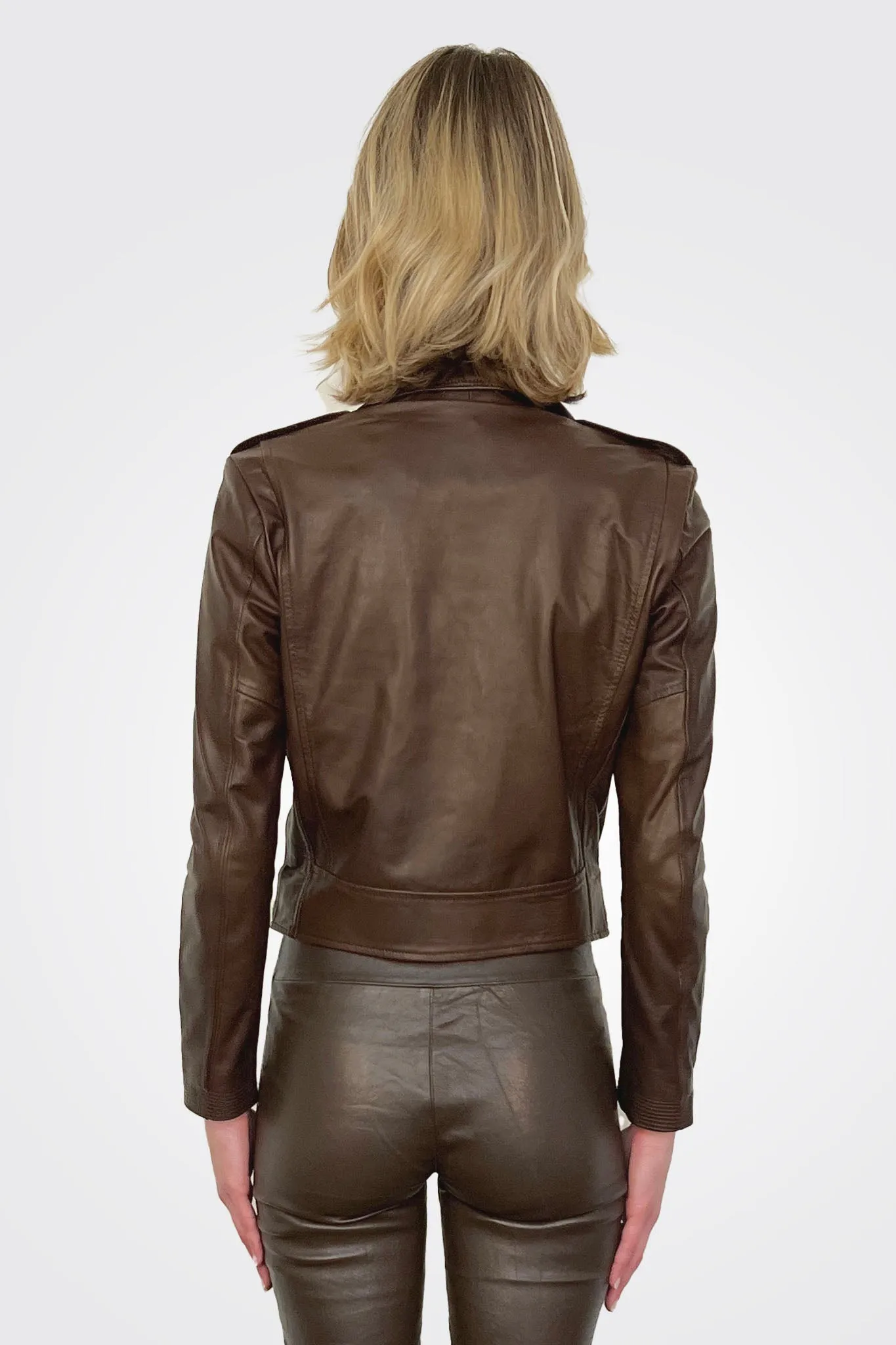 Asym Moto Leather Jacket - Mud Brown