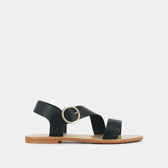 Asymmetrical sandals in black leather