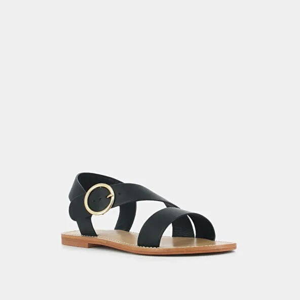 Asymmetrical sandals in black leather