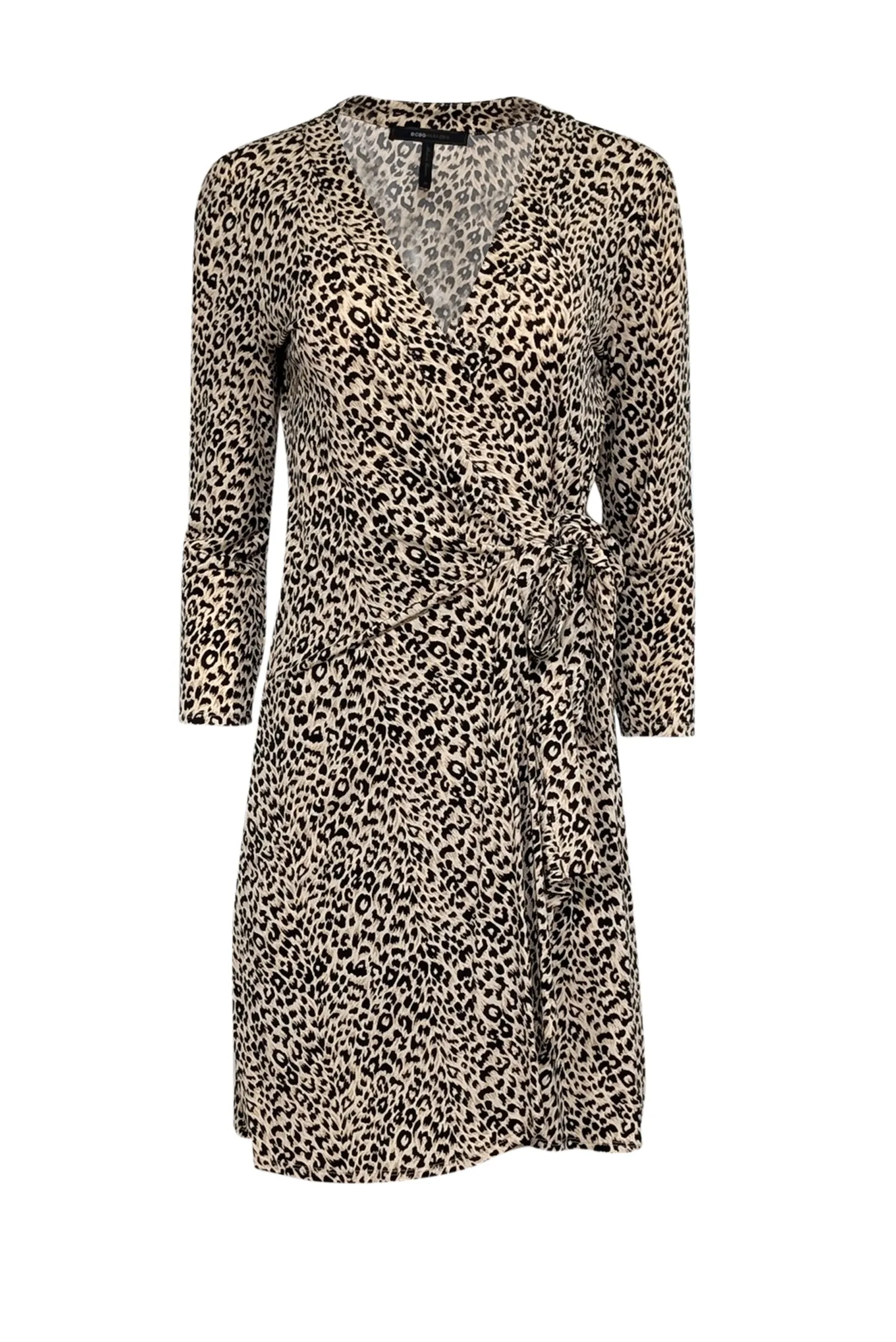 BCBG Max Azria - Beige, Tan, & Black Leopard Print Long Sleeve Wrap Dress Sz M