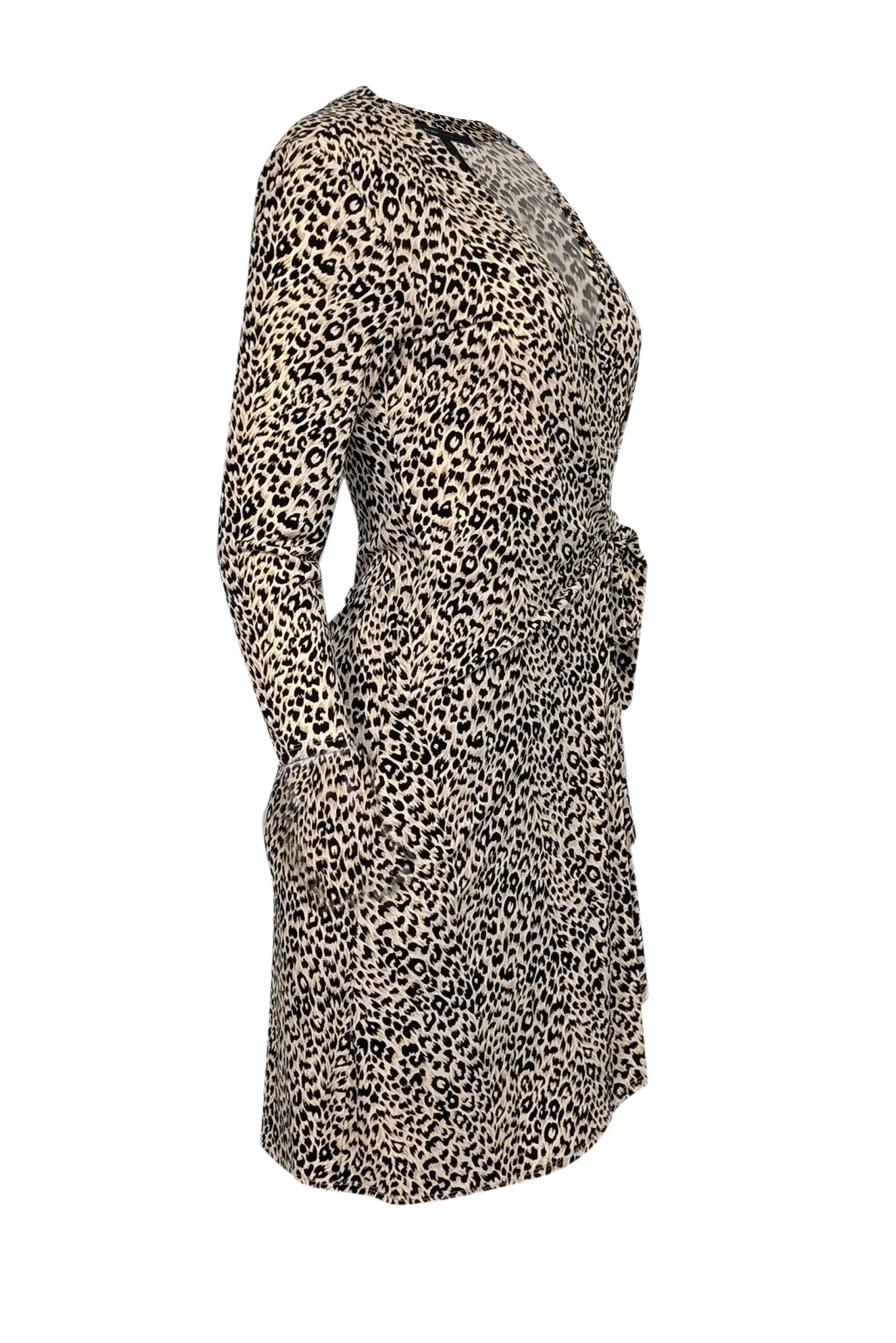 BCBG Max Azria - Beige, Tan, & Black Leopard Print Long Sleeve Wrap Dress Sz M