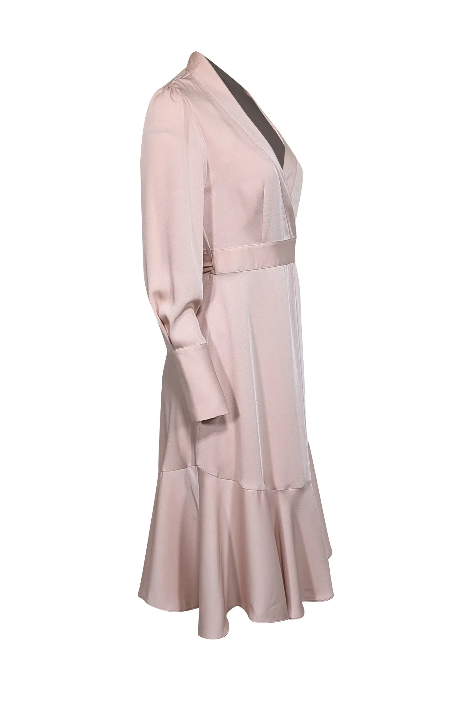 BCBG Max Azria - Pink Long Sleeve Wrap Midi Dress Sz XXS