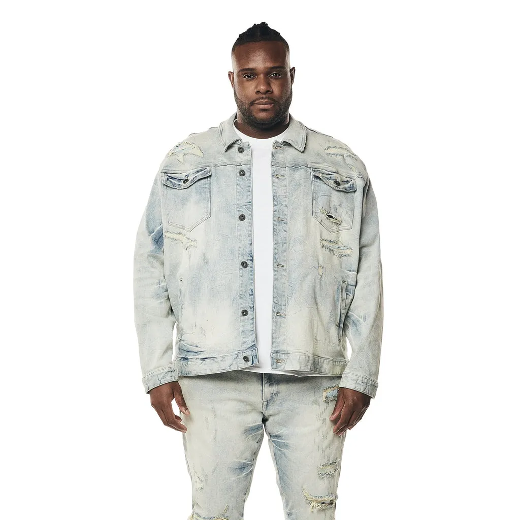 Big and Tall - Wave Effect Jean Jacket - Leo Blue