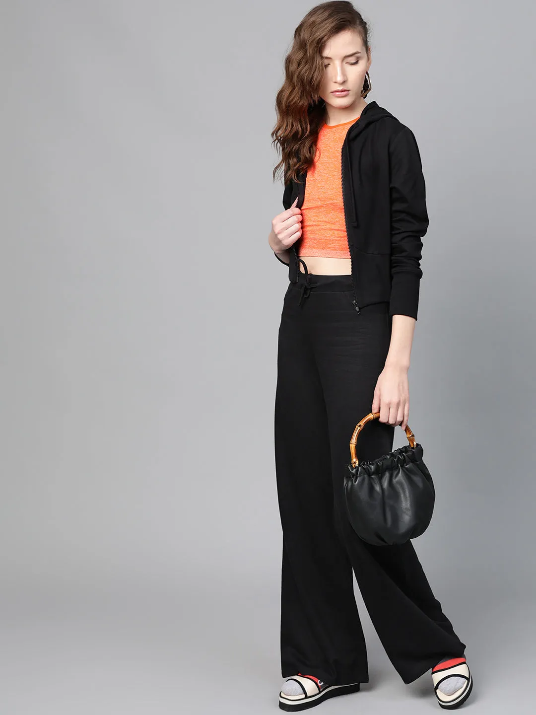 Black Terry Wide Leg Drawstring Pants