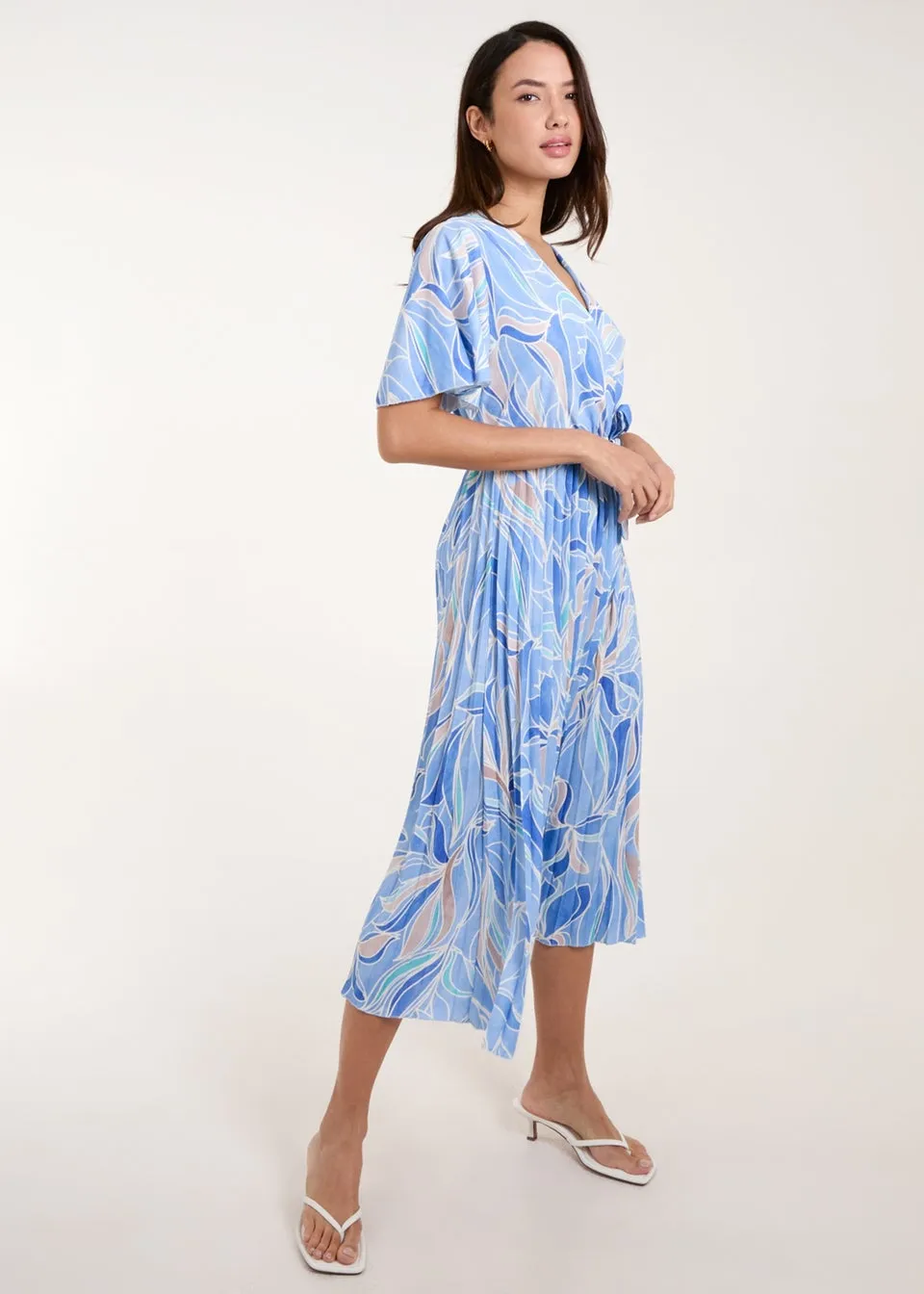 Blue Vanilla Blue Wrap Over Printed Pleated Dress