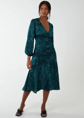 Blue Vanilla Green Wrap Front Midi Dress