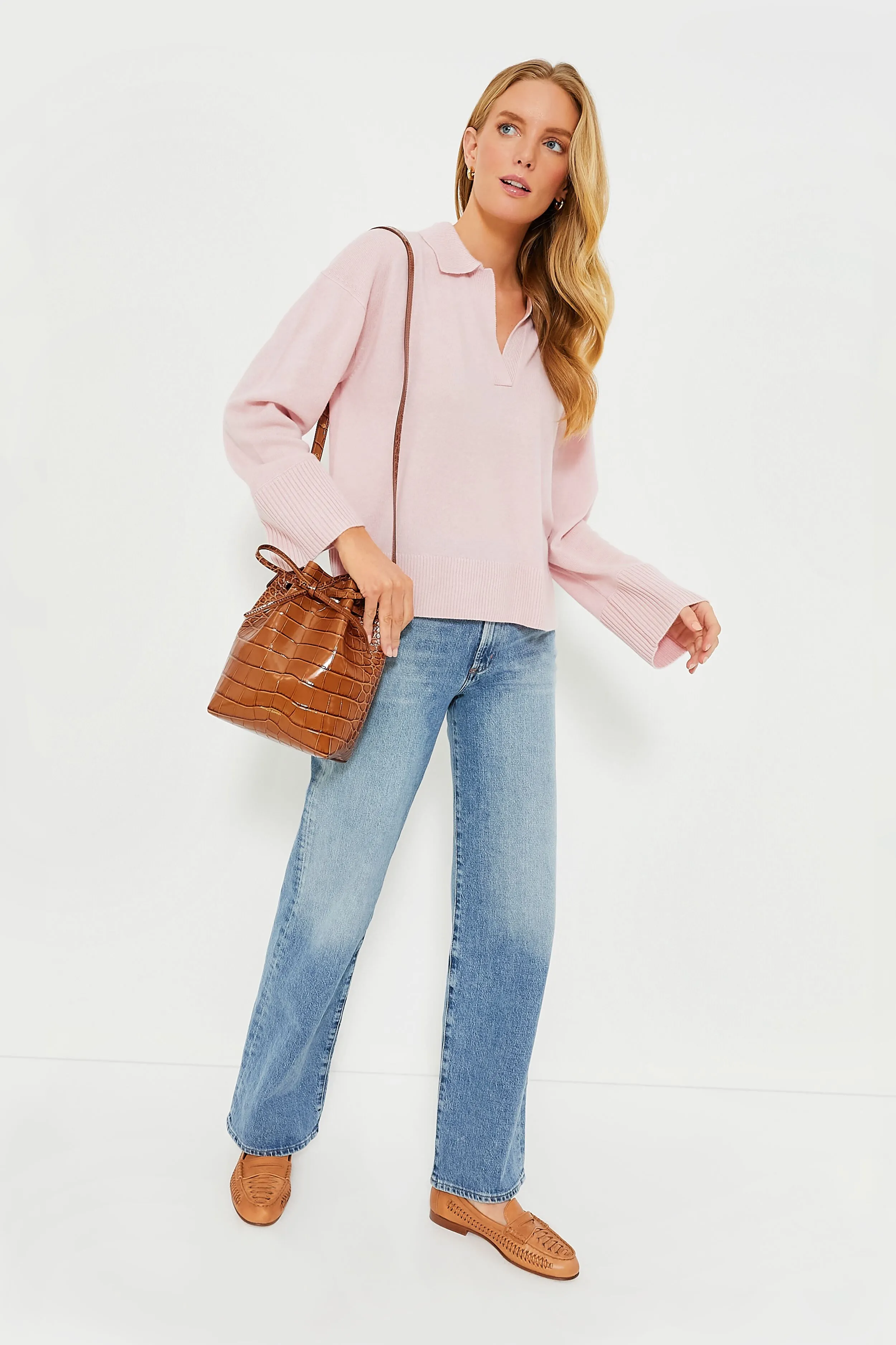 Blush Pink Cashmere Ally Polo Pullover