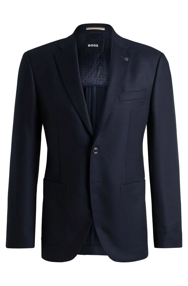 BOSS BLACK Boss Regular-Fit Jacket in Micro-Patterned Stretch Virgin Wool - Blue