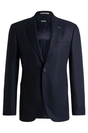 BOSS BLACK Boss Regular-Fit Jacket in Micro-Patterned Stretch Virgin Wool - Blue