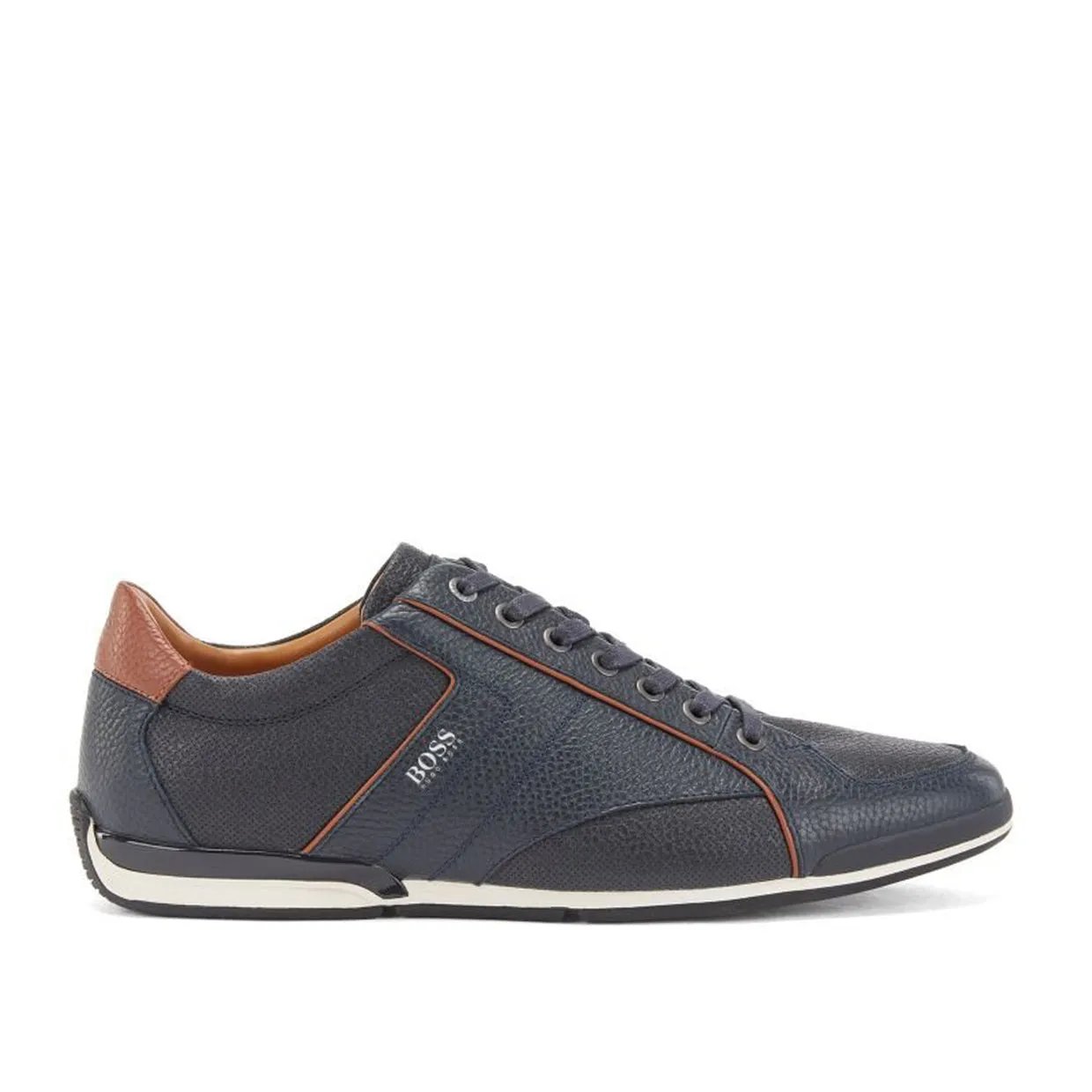 BOSS Blue Perforated Details Leather Trainers