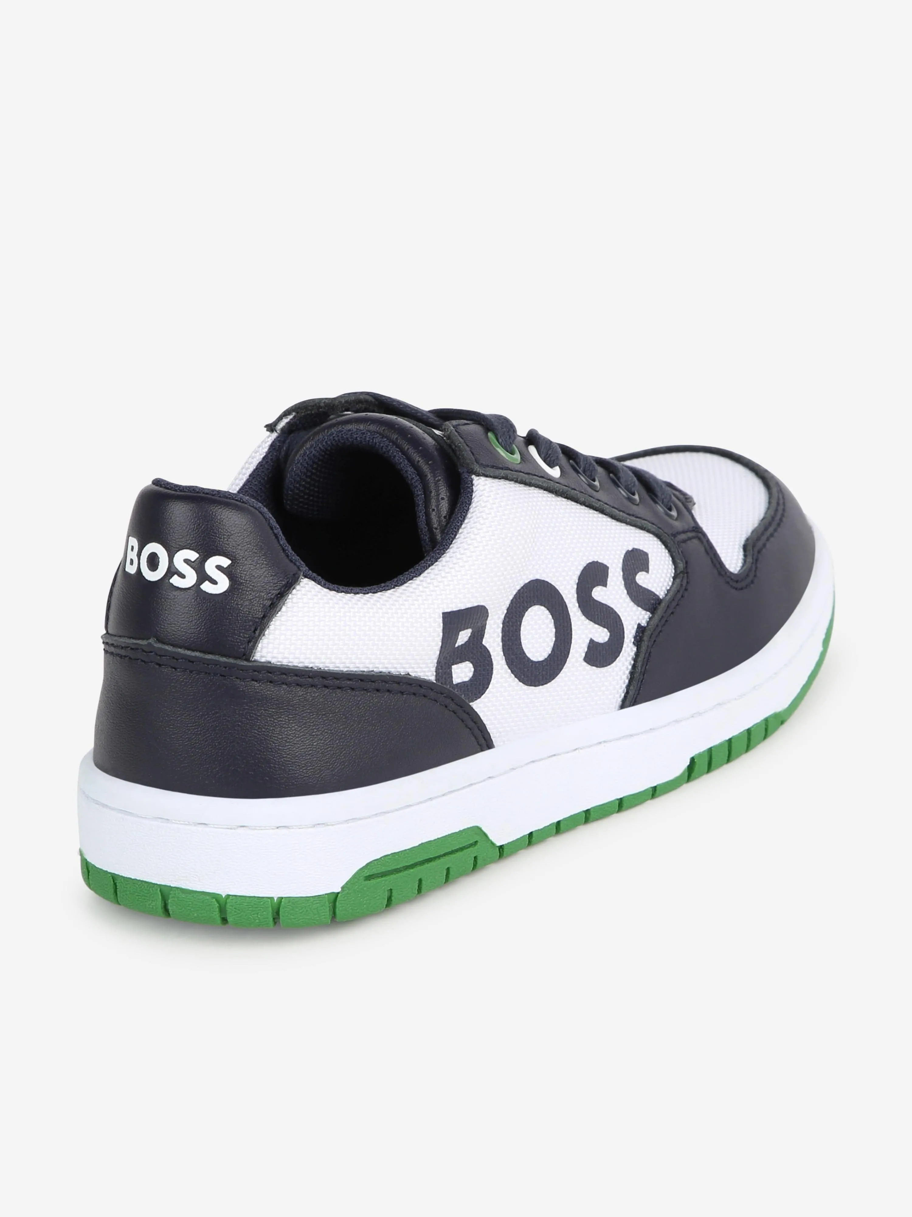 BOSS Boys Leather Logo Trainers in Navy