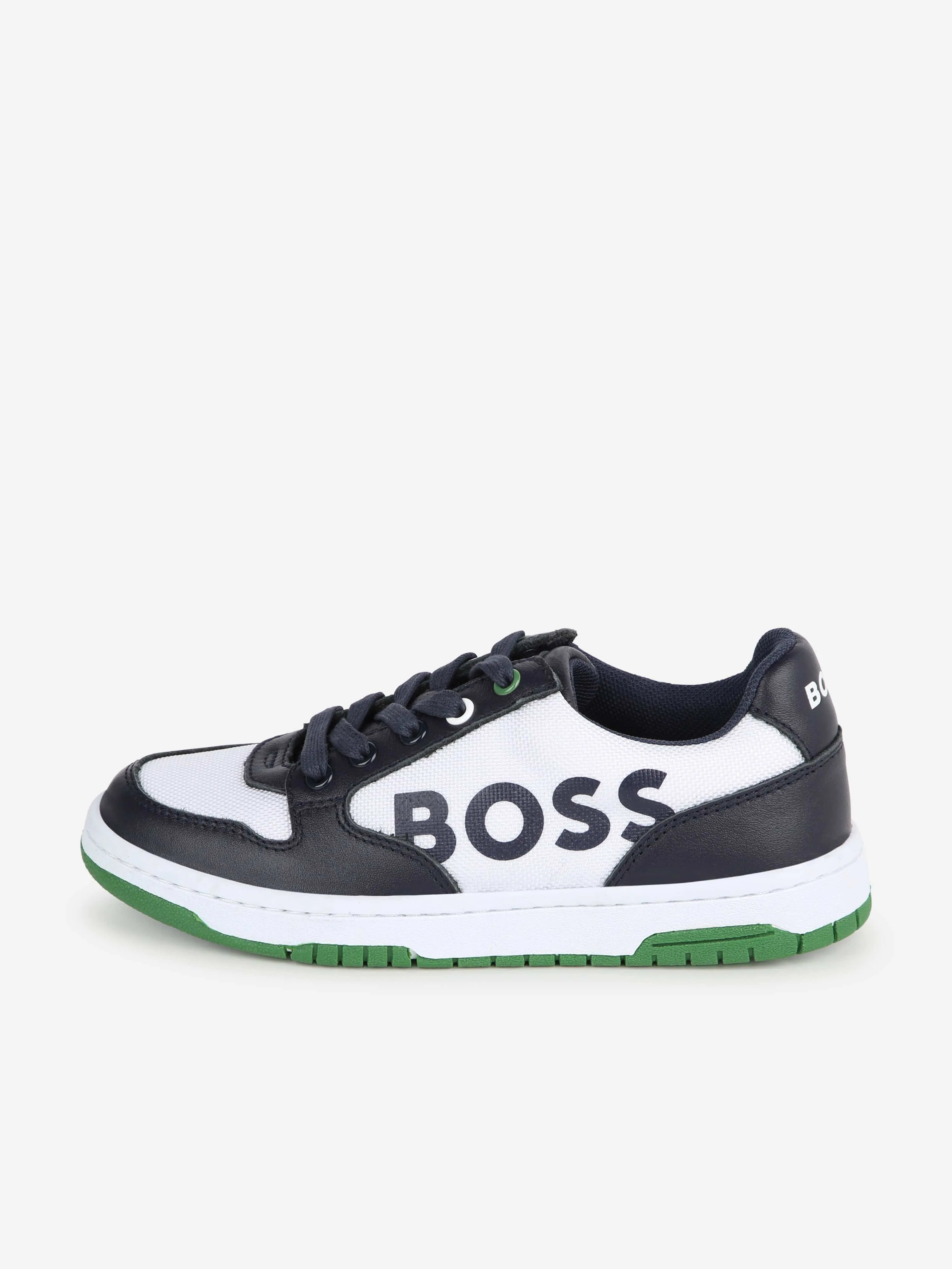 BOSS Boys Leather Logo Trainers in Navy