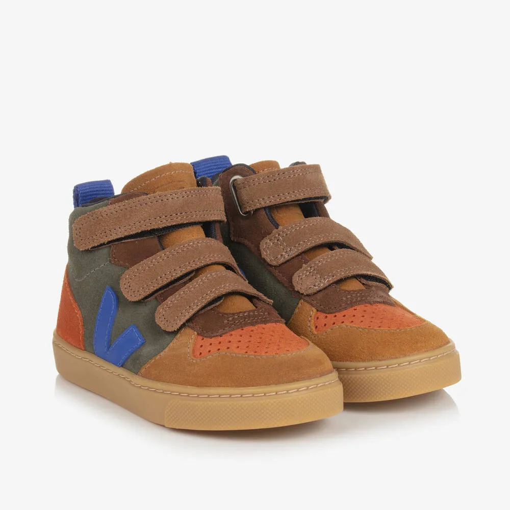 Boys Brown & Blue Suede Leather V-10 Trainers