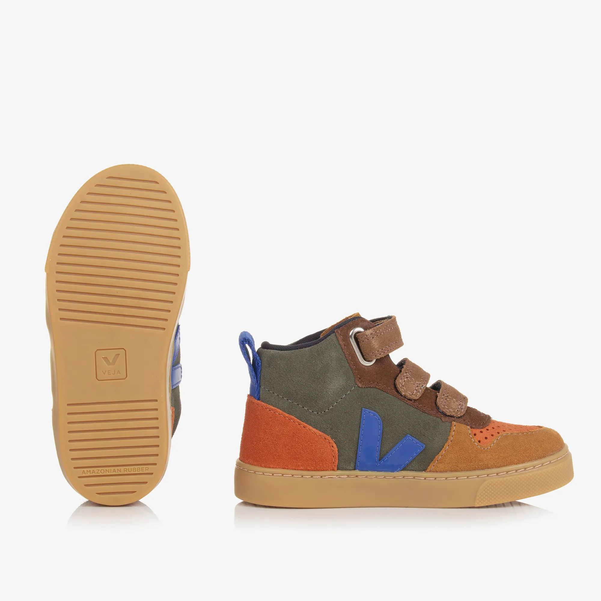 Boys Brown & Blue Suede Leather V-10 Trainers