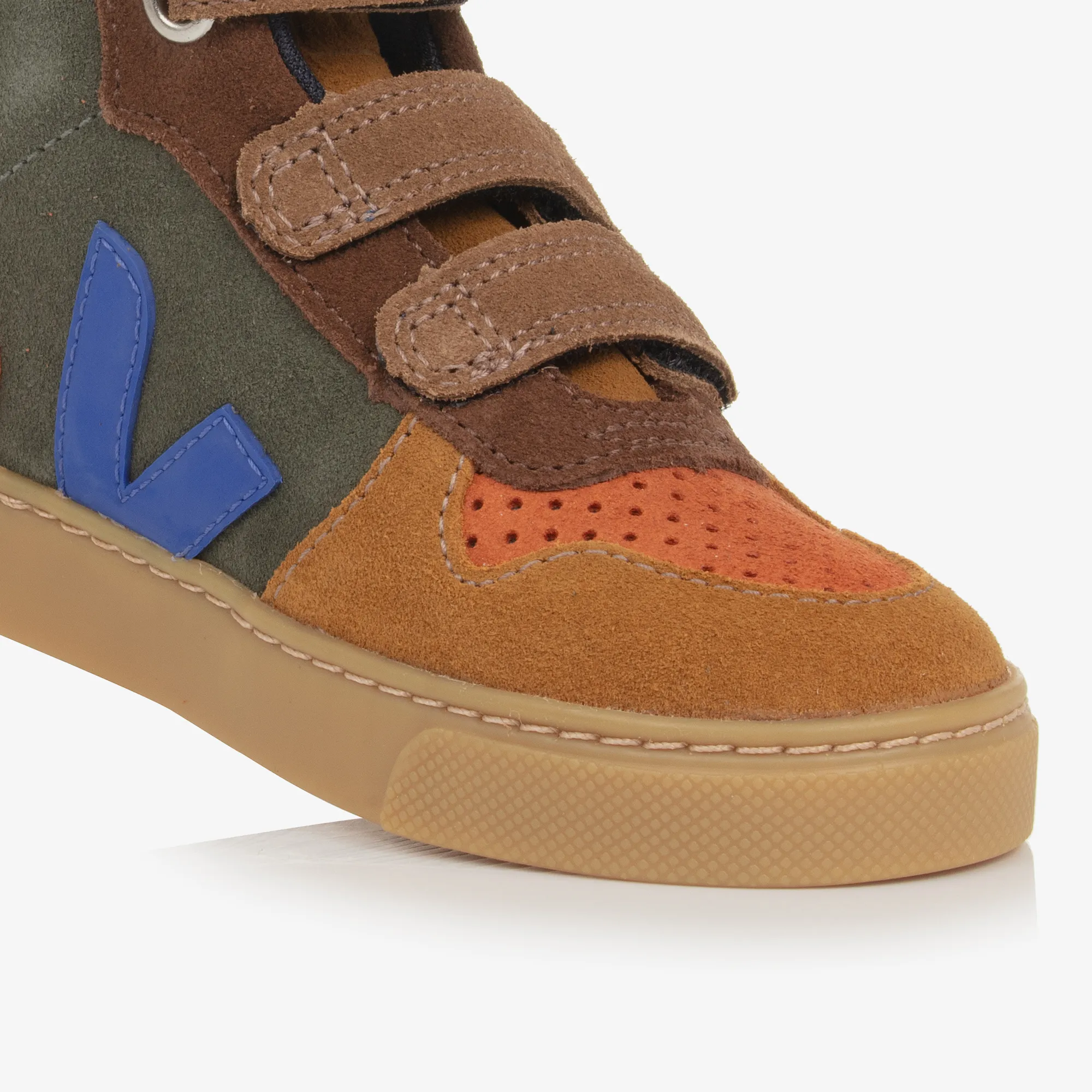 Boys Brown & Blue Suede Leather V-10 Trainers