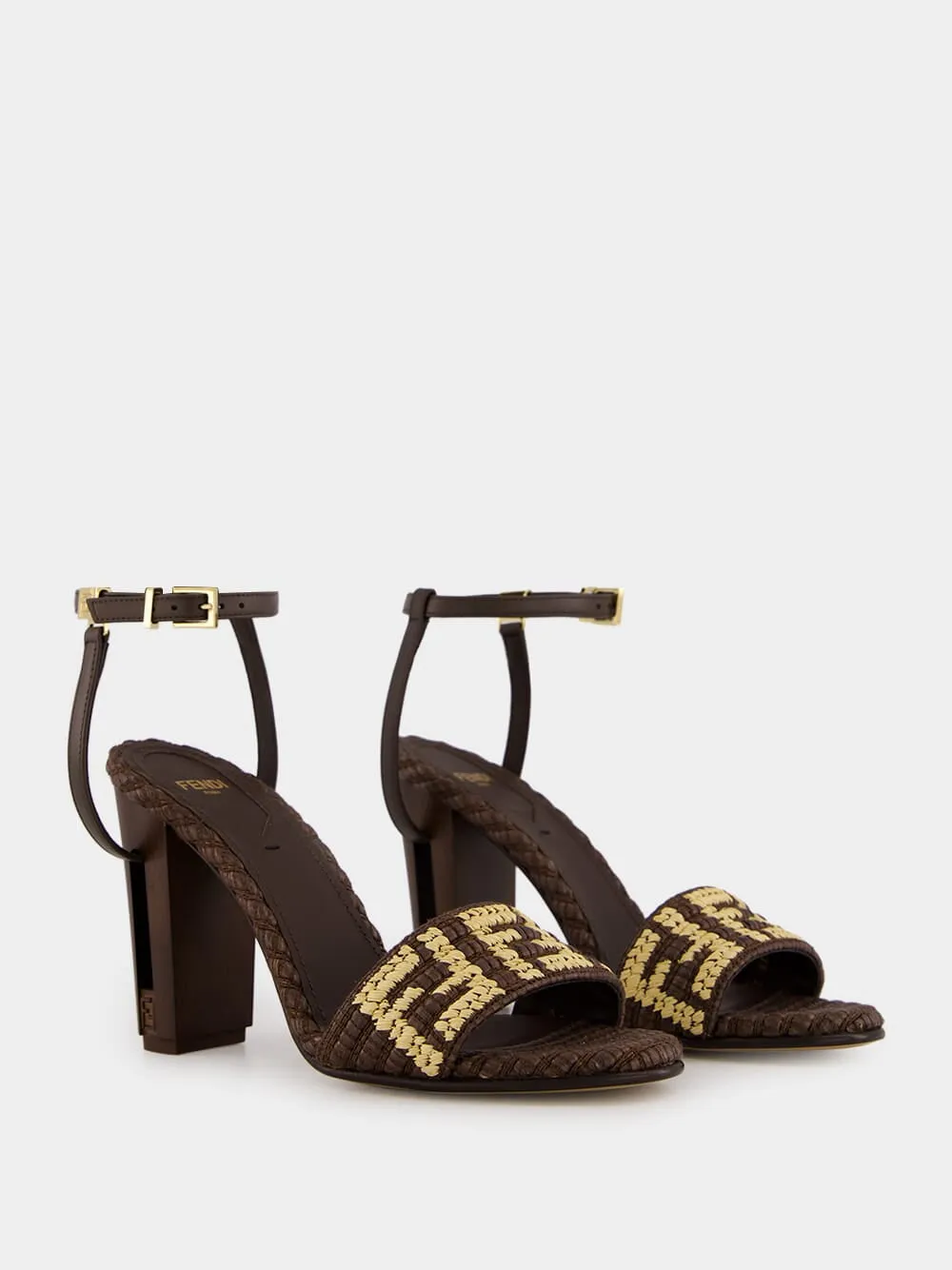 Brown Braided High-Heel Sandals