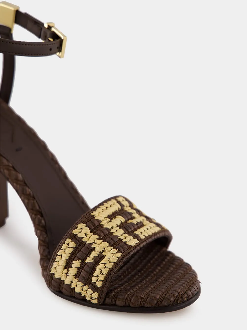 Brown Braided High-Heel Sandals