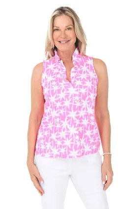 Brushstroke Palms Cooling UPF50+ Ruffle Neck Sleeveless Top