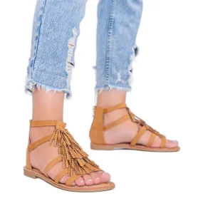 Camel sandals with Noronha fringes brown