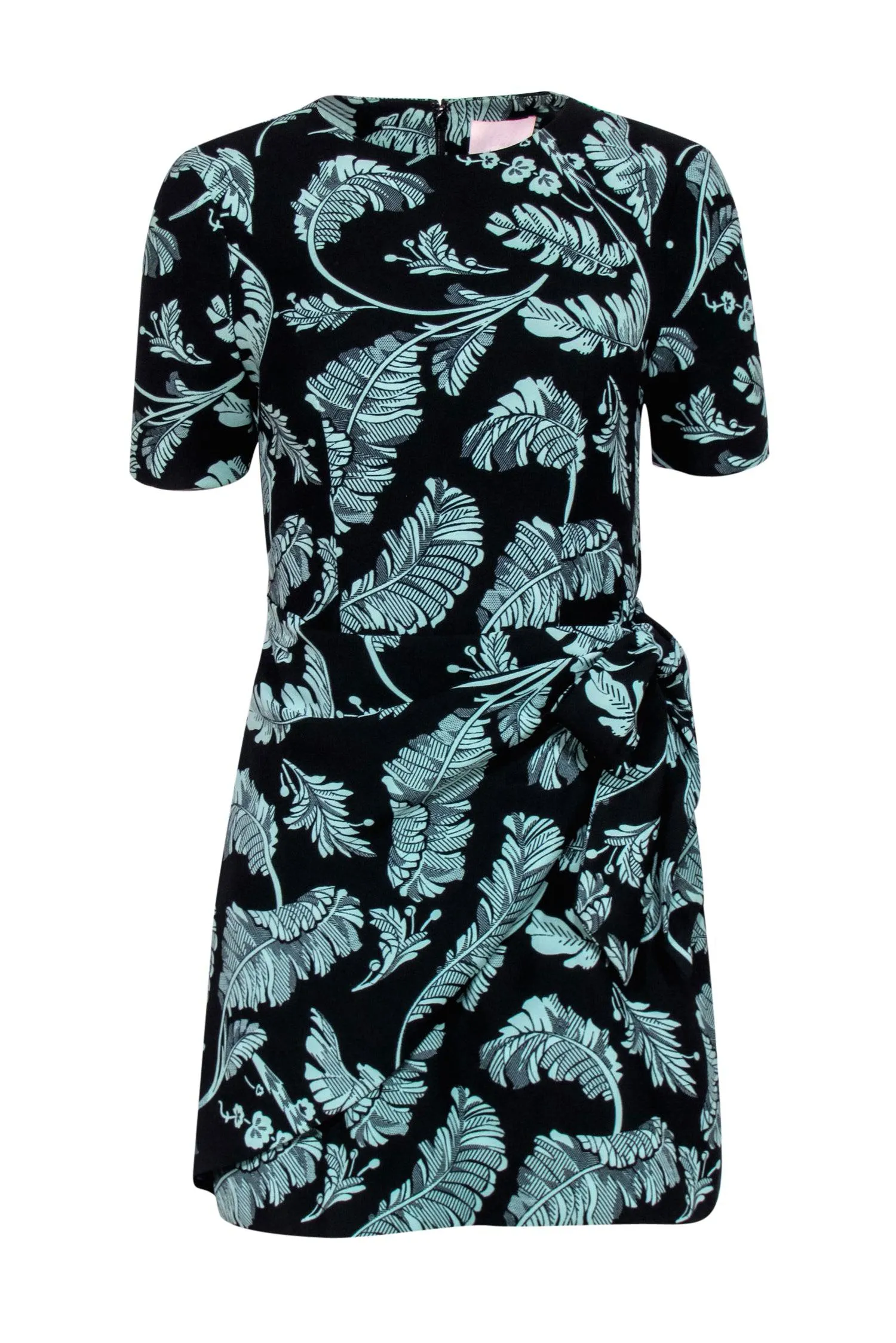 Cinq a Sept - Black & Green Leaf Print Short Sleeve Sheath Dress w/ Wrap Sz 2