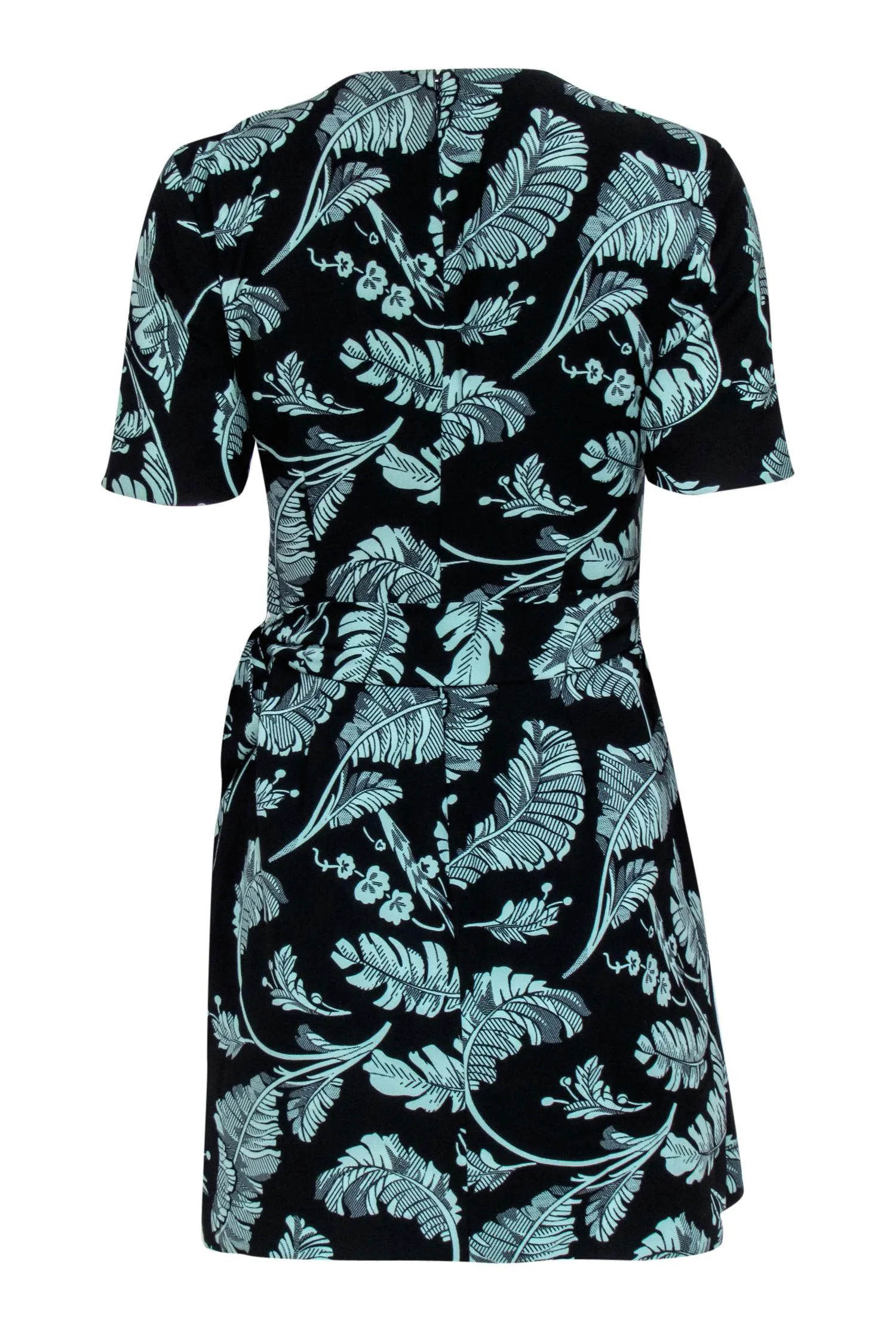 Cinq a Sept - Black & Green Leaf Print Short Sleeve Sheath Dress w/ Wrap Sz 2