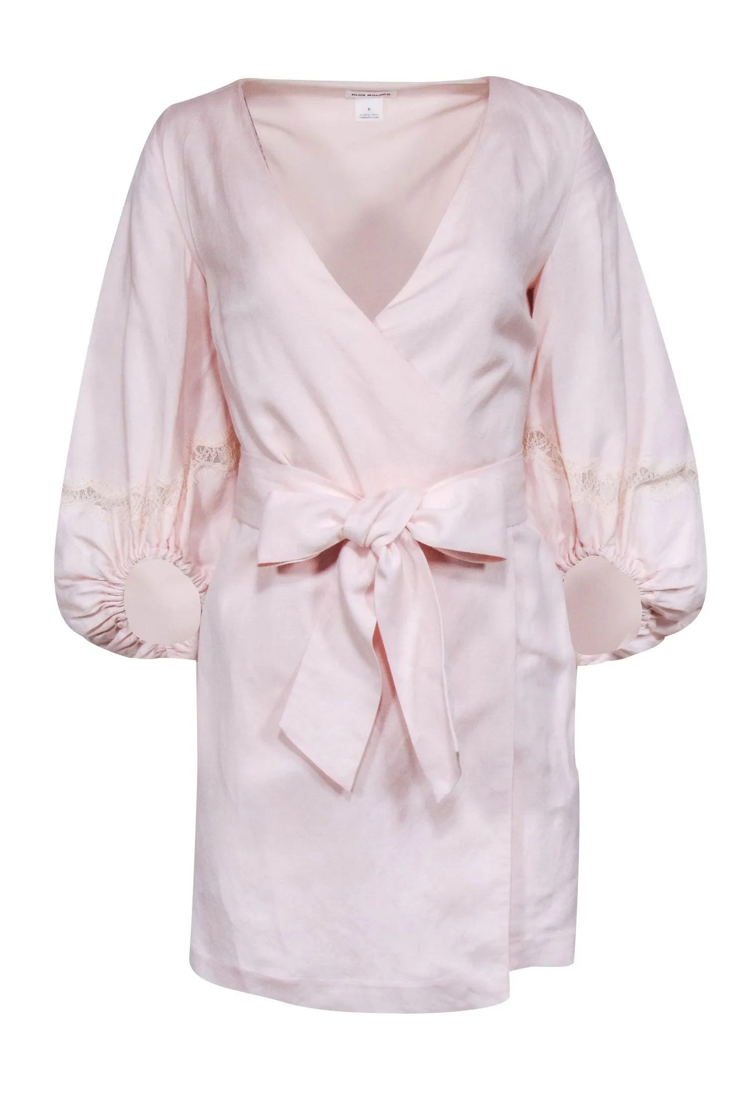 Club Monaco - Blush Pink Linen Blend Crop Sleeve Wrap Dress Sz 0