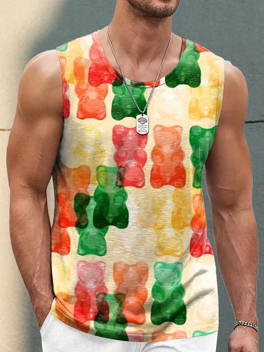 Colorful Bear Candy Print Casual Sleeveless Tank Top