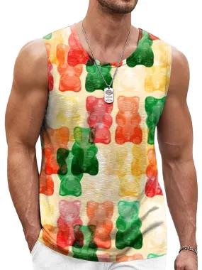 Colorful Bear Candy Print Casual Sleeveless Tank Top