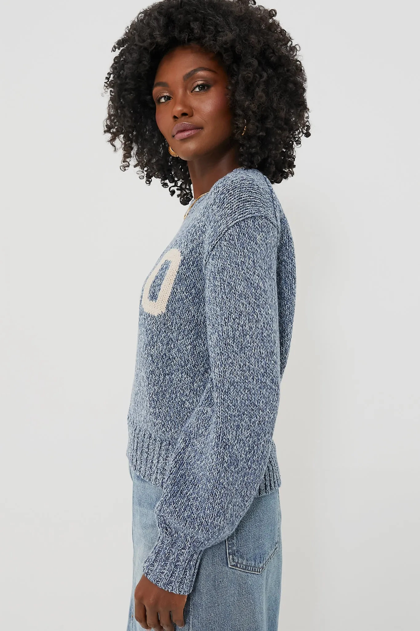 Denim Marl Cotton Long Sleeve Pullover