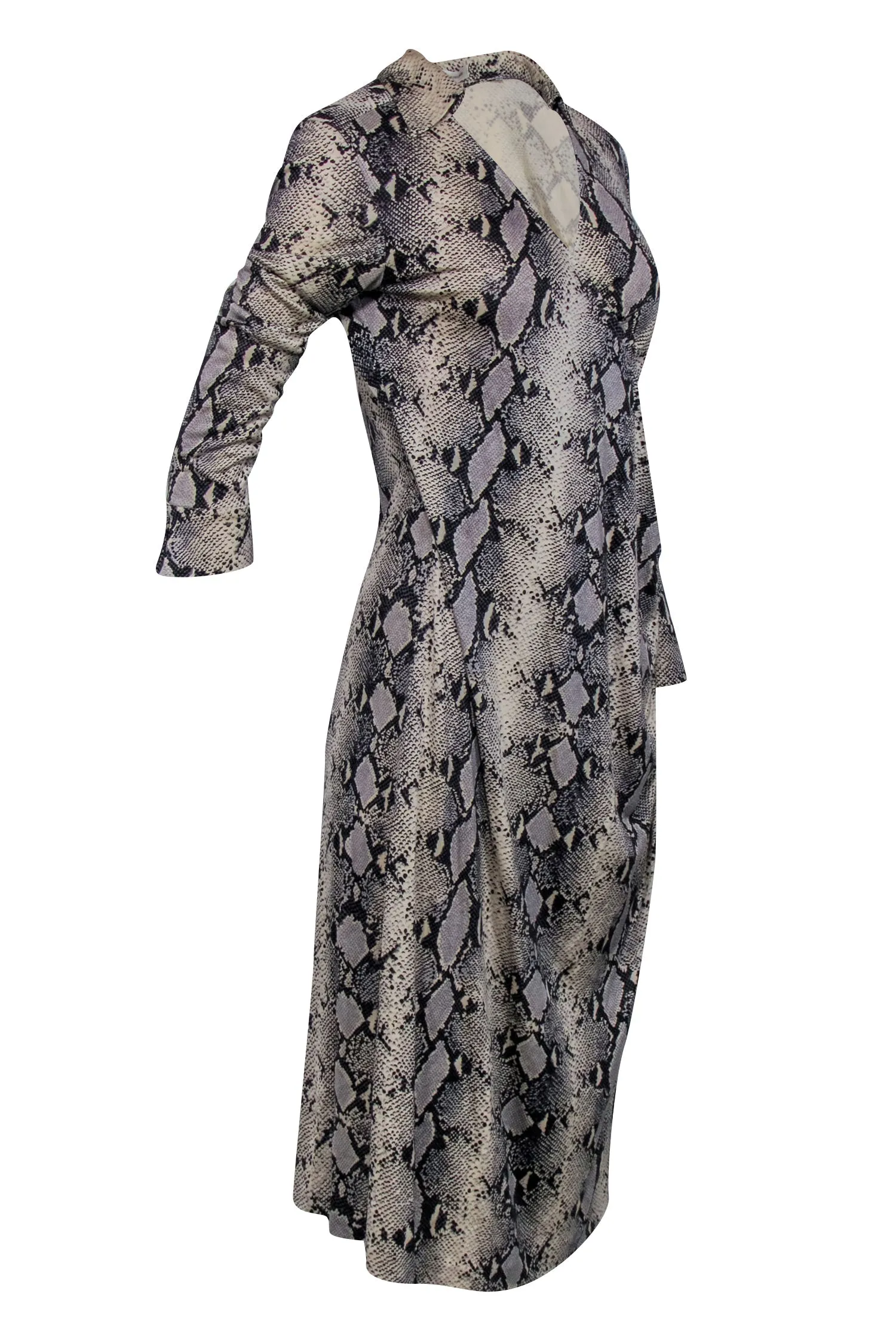 Diane von Furstenberg - Beige & Black Snakeskin Print Faux Wrap Dress Sz M