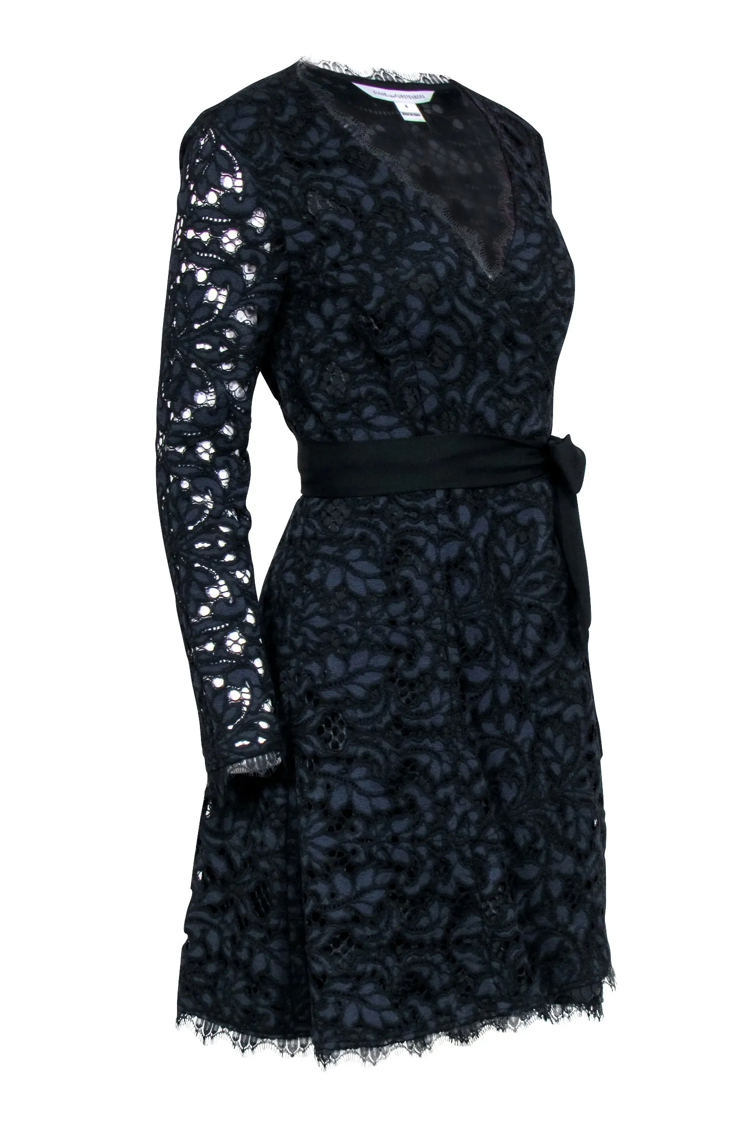 Diane von Furstenberg - Black & Navy Lace Wrap Dress Sz 6