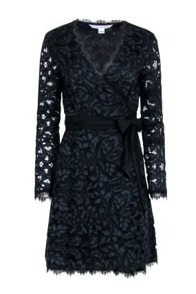 Diane von Furstenberg - Black & Navy Lace Wrap Dress Sz 6