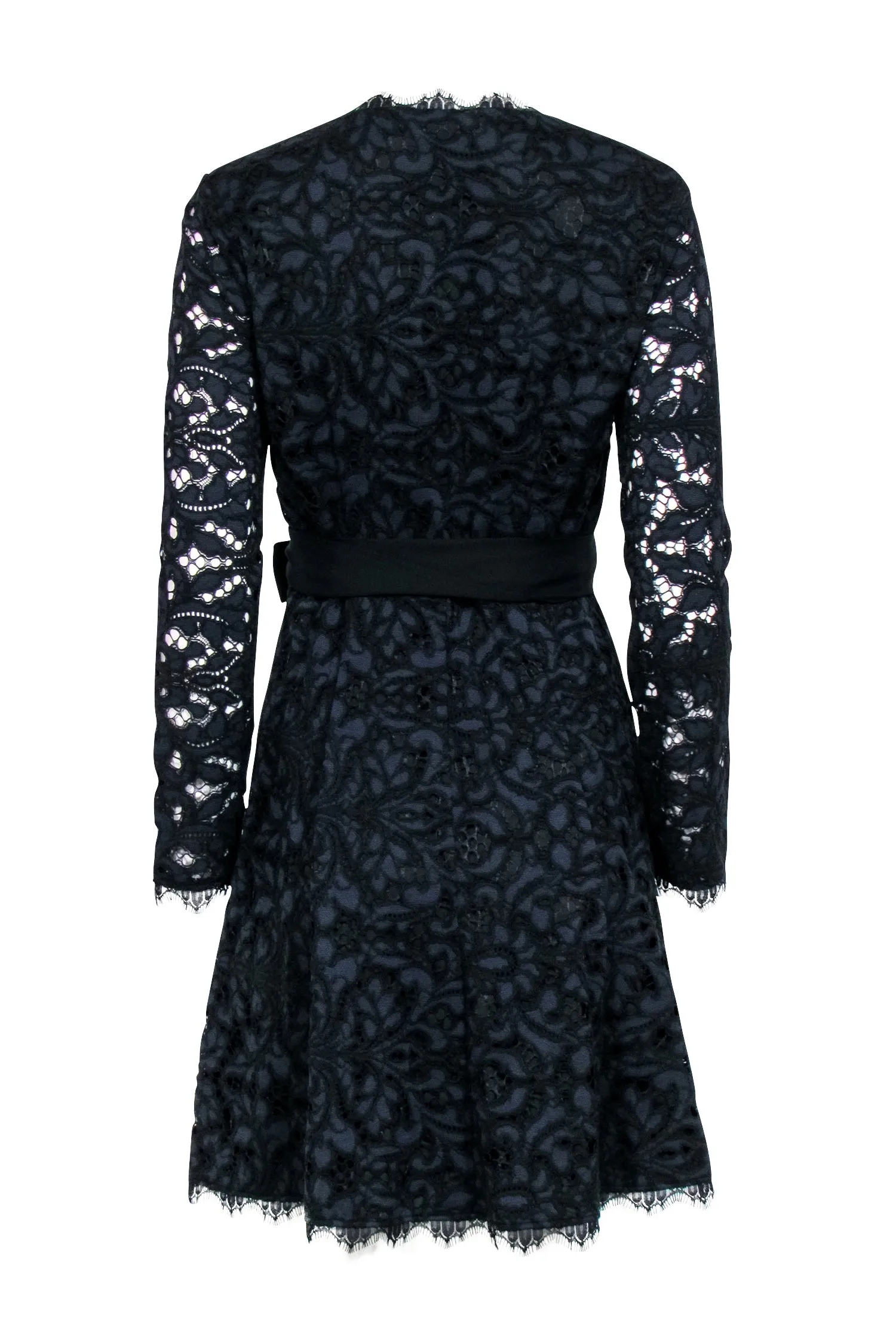 Diane von Furstenberg - Black & Navy Lace Wrap Dress Sz 6