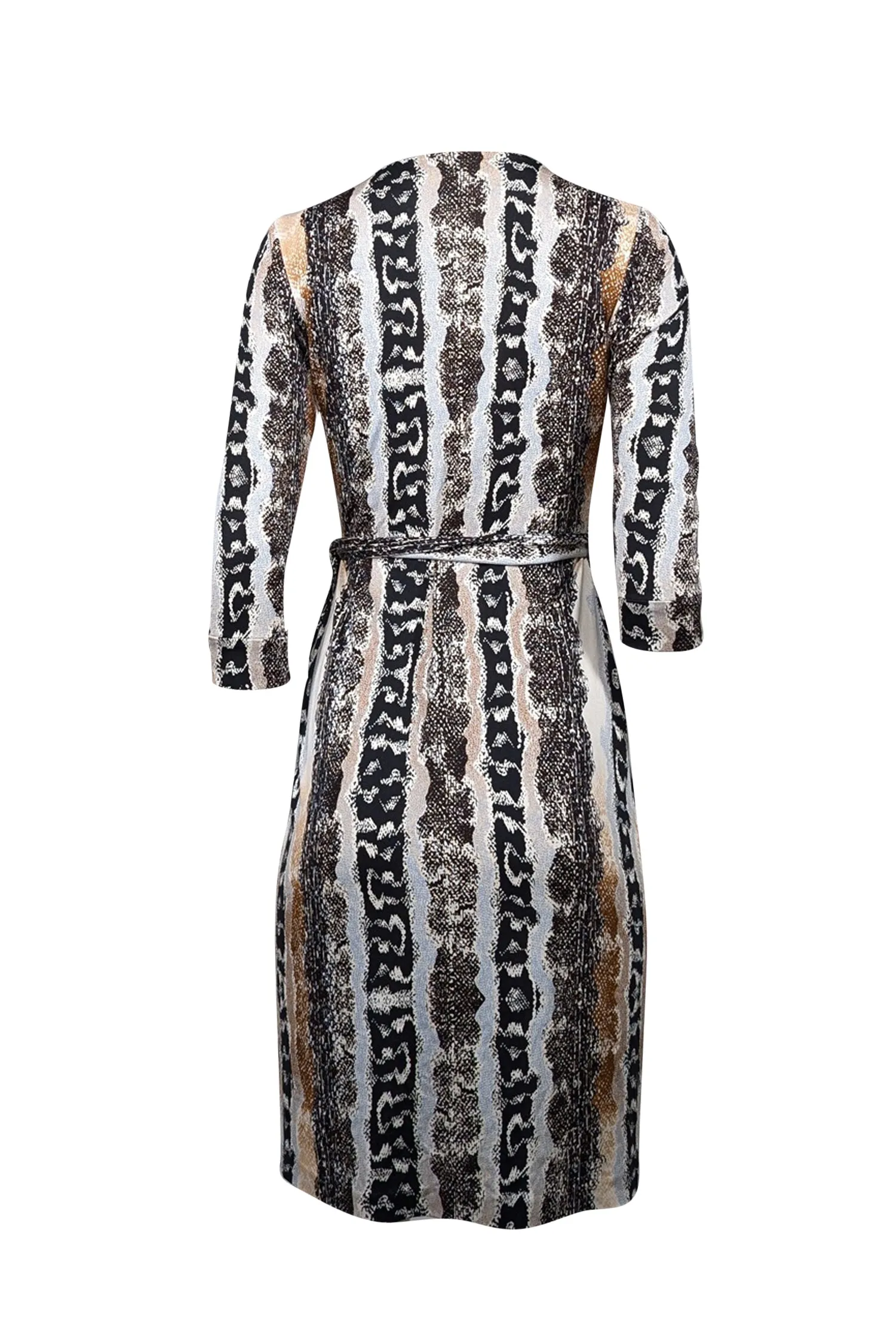 Diane von Furstenberg - Black, Brown, Blue, & White Snake Print Silk Wrap Dress Sz 2