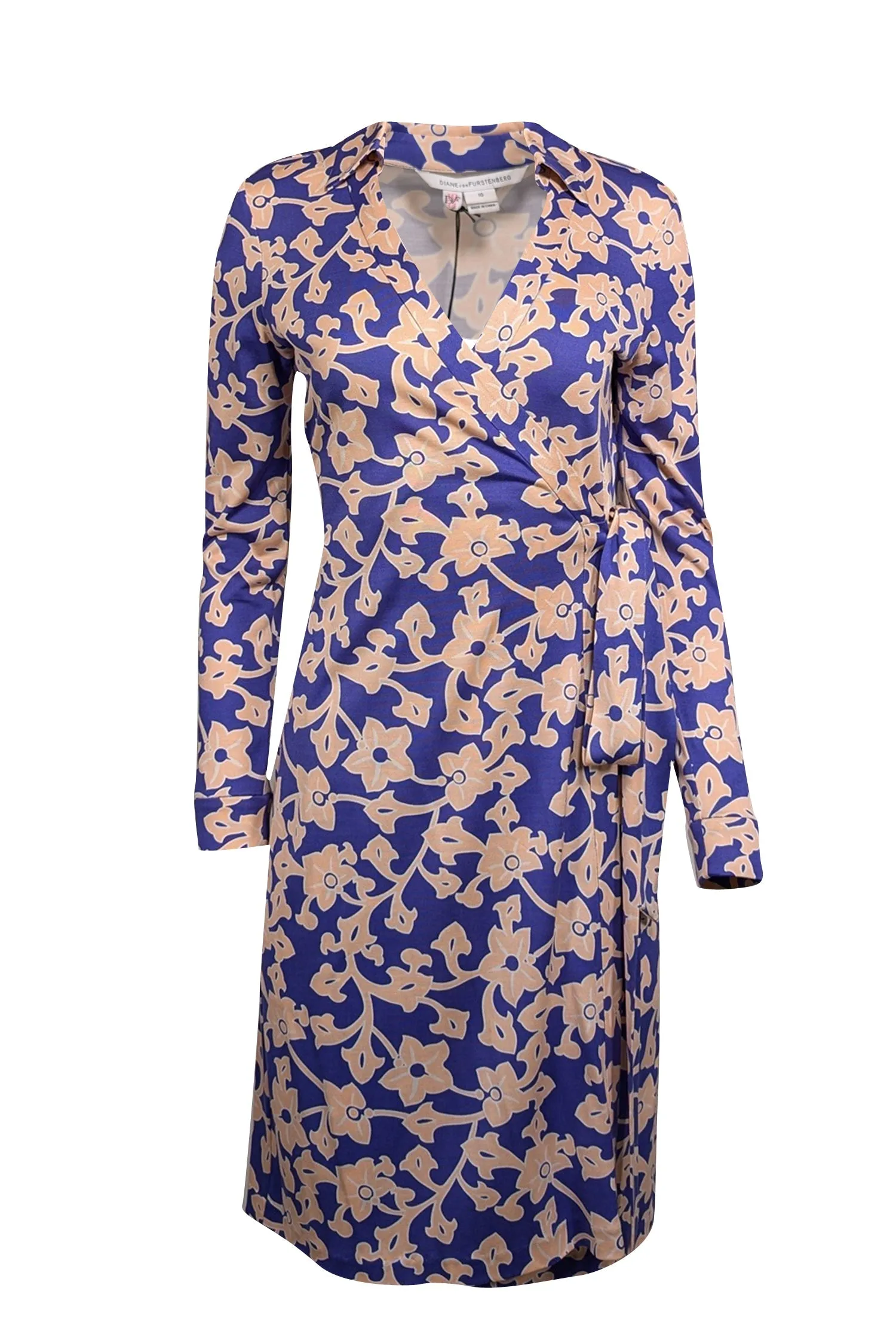 Diane von Furstenberg - Blue & Light Pink Floral Paisley Print Silk Wrap Dress Sz 10