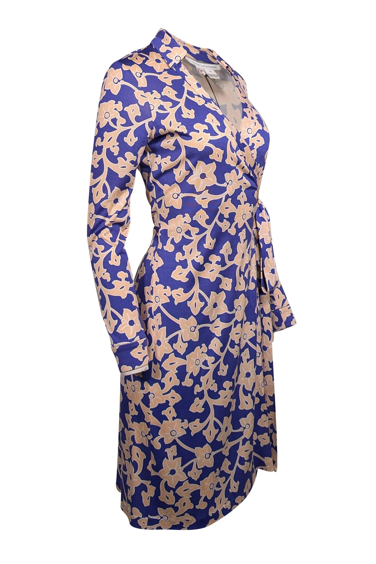 Diane von Furstenberg - Blue & Light Pink Floral Paisley Print Silk Wrap Dress Sz 10