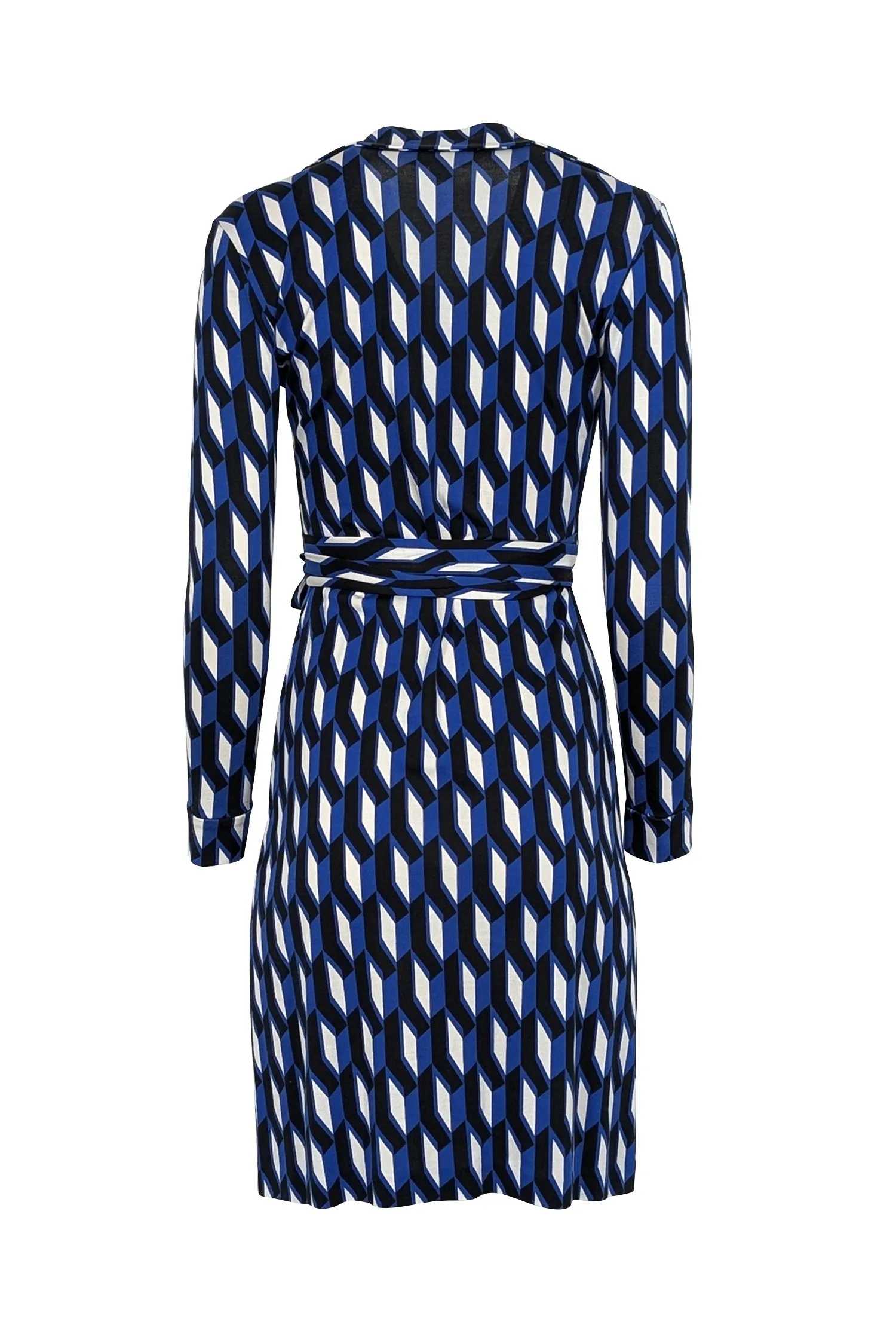 Diane von Furstenberg - Blue, White, & Black Geometric Printed Wrap Dress Sz 0