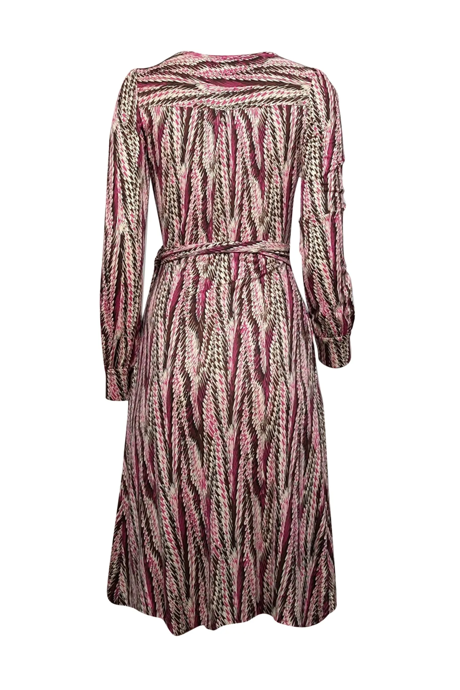 Diane von Furstenberg - Cream, maroon, & Pink Print Silk Wrap Dress Sz 2