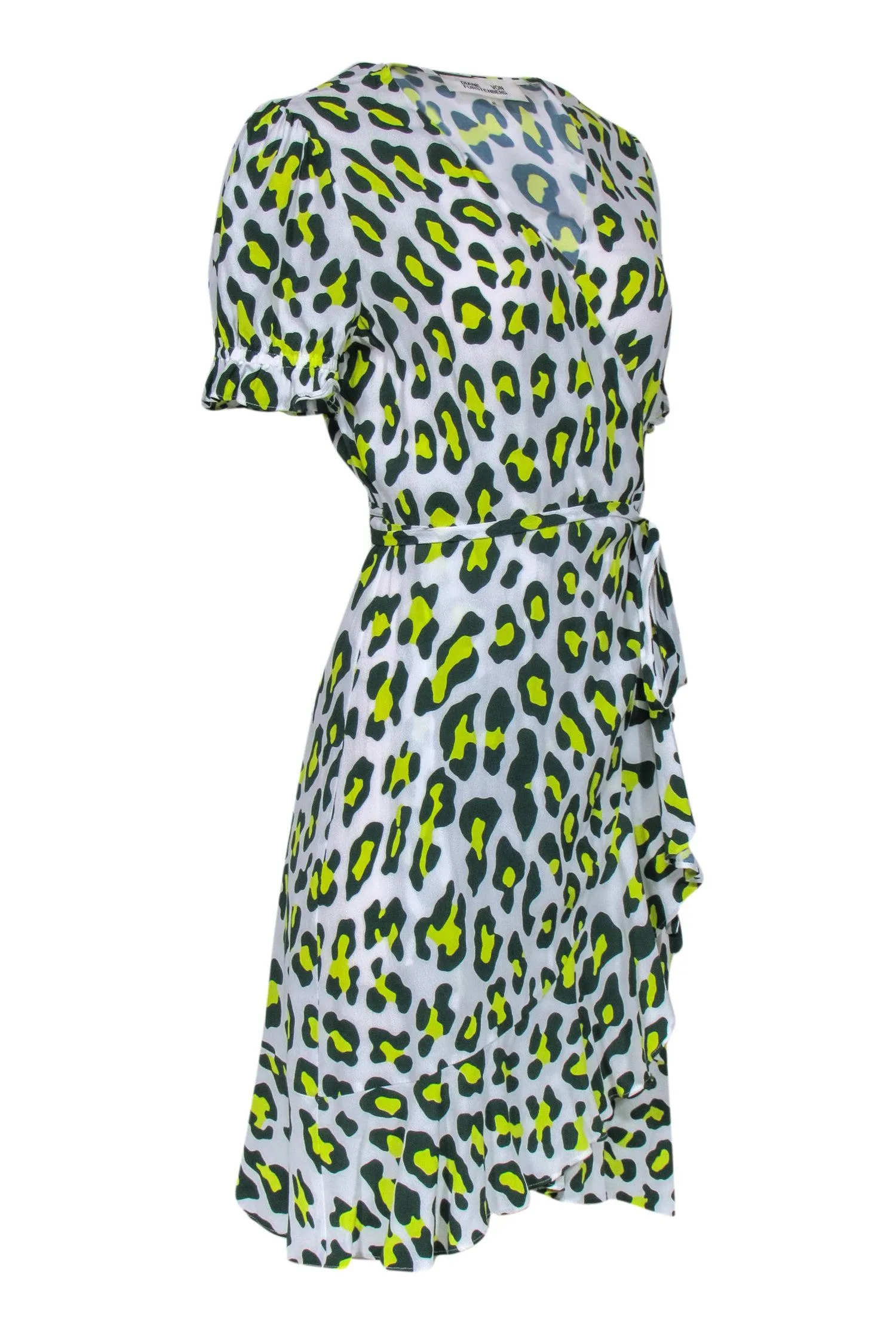 Diane von Furstenberg - Green & Yellow Leopard Print Wrap Dress Sz M