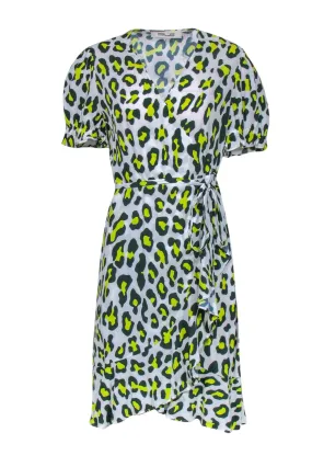 Diane von Furstenberg - Green & Yellow Leopard Print Wrap Dress Sz M