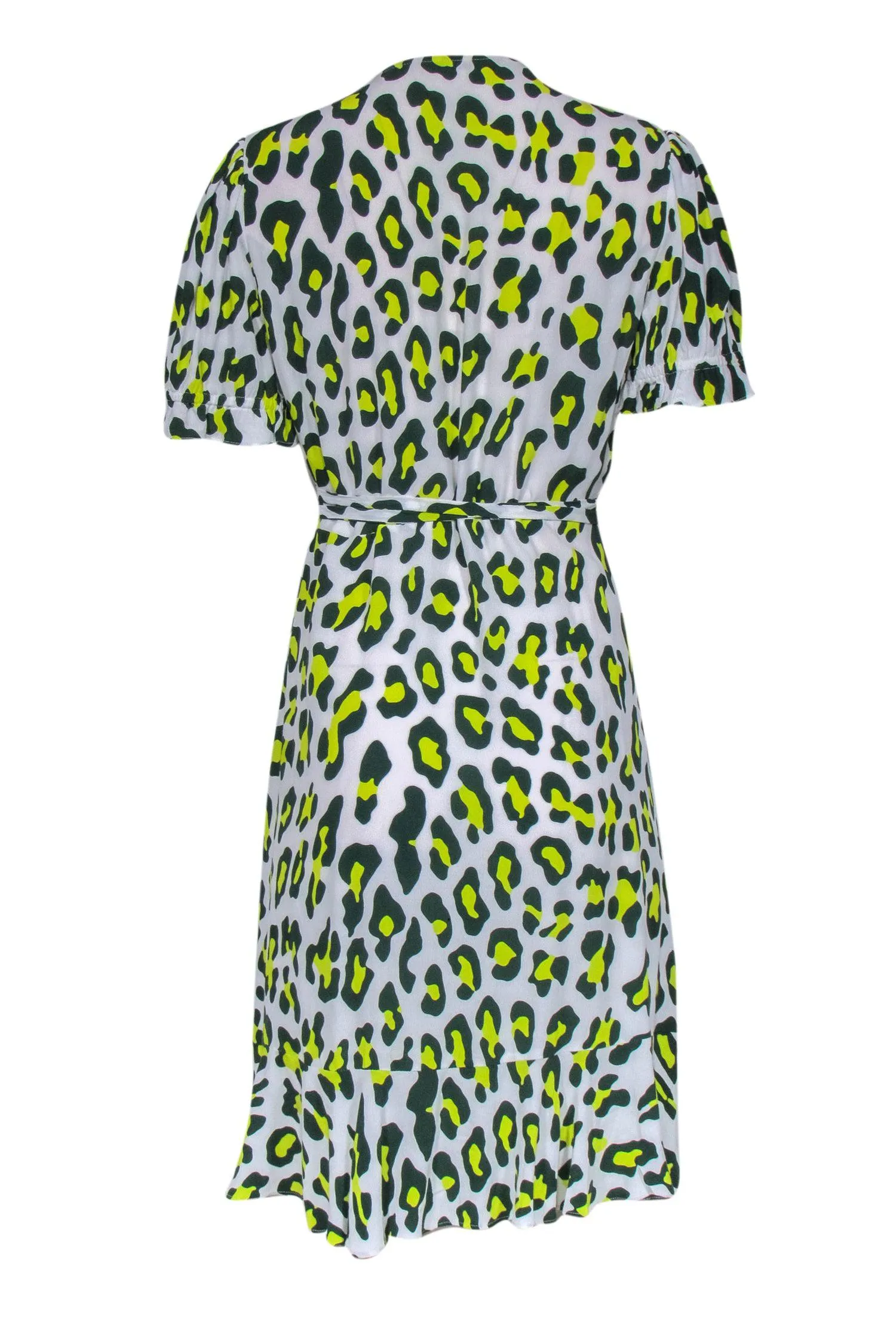 Diane von Furstenberg - Green & Yellow Leopard Print Wrap Dress Sz M