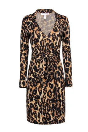 Diane von Furstenberg - Leopard Print Silk Long Sleeve Wrap Dress Sz 6